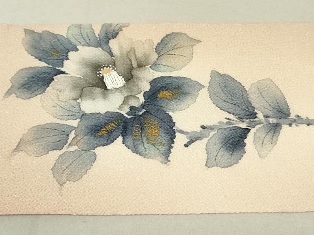 平和屋着物●内山晴祥　手描き　九寸名古屋帯　枝椿文　金彩　鬼しぼ縮緬　正絹　逸品　DAAT7691ob