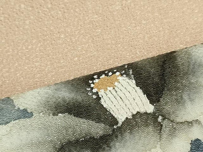 平和屋着物●内山晴祥　手描き　九寸名古屋帯　枝椿文　金彩　鬼しぼ縮緬　正絹　逸品　DAAT7691ob