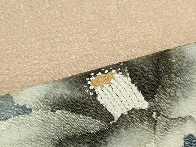 平和屋着物●内山晴祥　手描き　九寸名古屋帯　枝椿文　金彩　鬼しぼ縮緬　正絹　逸品　DAAT7691ob