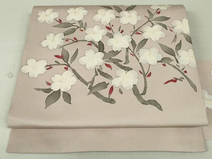 平和屋着物●塩瀬 九寸名古屋帯 手描き 枝桜文 金銀彩 正絹 逸品 DAAT7692ob