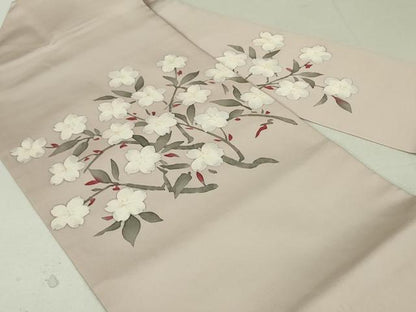 平和屋着物●塩瀬 九寸名古屋帯 手描き 枝桜文 金銀彩 正絹 逸品 DAAT7692ob