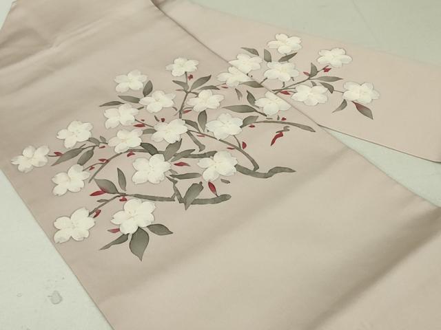 平和屋着物●塩瀬 九寸名古屋帯 手描き 枝桜文 金銀彩 正絹 逸品 DAAT7692ob