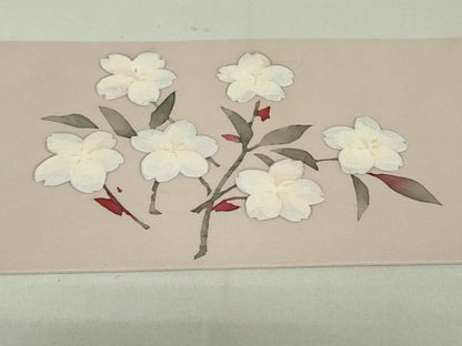 平和屋着物●塩瀬 九寸名古屋帯 手描き 枝桜文 金銀彩 正絹 逸品 DAAT7692ob