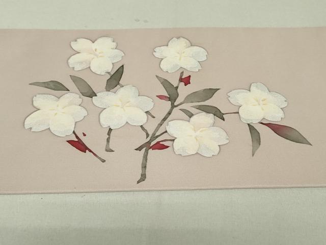 平和屋着物●塩瀬 九寸名古屋帯 手描き 枝桜文 金銀彩 正絹 逸品 DAAT7692ob