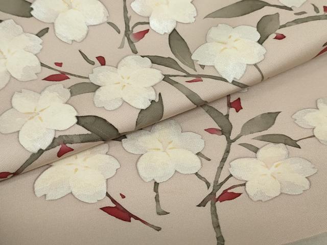 平和屋着物●塩瀬 九寸名古屋帯 手描き 枝桜文 金銀彩 正絹 逸品 DAAT7692ob