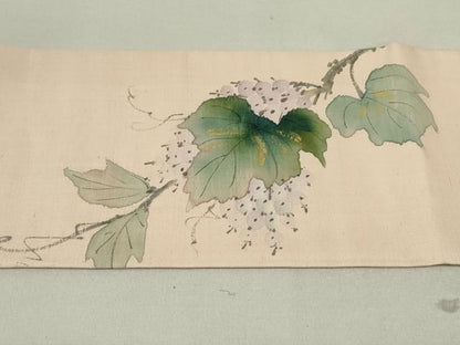 平和屋着物●内山晴祥　手描き　九寸名古屋帯　紬地　葡萄蔦の葉文　金彩　正絹　逸品　DAAT7707ob