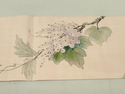 平和屋着物●内山晴祥　手描き　九寸名古屋帯　紬地　葡萄蔦の葉文　金彩　正絹　逸品　DAAT7707ob