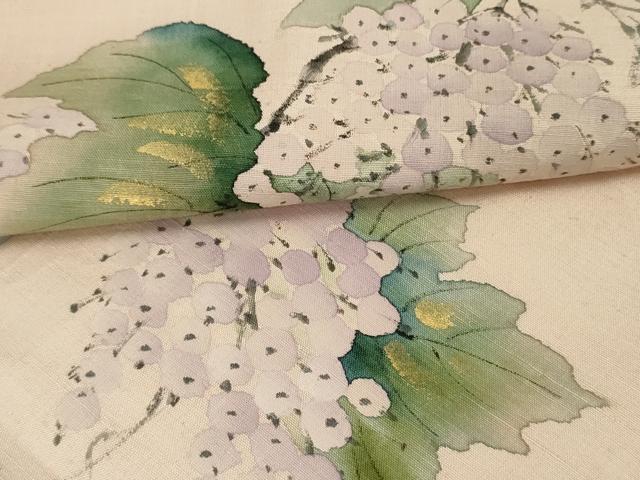 平和屋着物●内山晴祥　手描き　九寸名古屋帯　紬地　葡萄蔦の葉文　金彩　正絹　逸品　DAAT7707ob