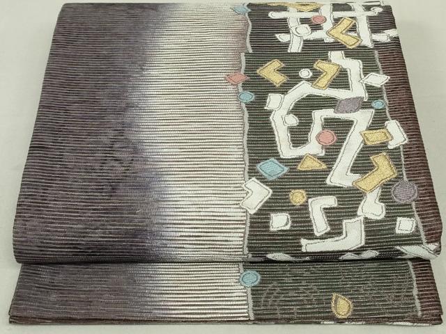 平和屋着物●六通柄袋帯 抽象文様 金糸 手もみ箔 正絹 逸品 DAAT7711ob