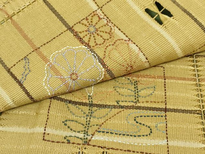平和屋着物●太鼓柄袋帯　刺繍　刺子　色紙草花松文　金糸　正絹　逸品　DAAT7753ob