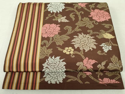 平和屋着物●六通柄袋帯　花唐草間道　正絹　逸品　DAAT7762ob