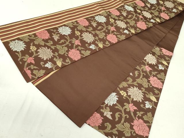 平和屋着物●六通柄袋帯　花唐草間道　正絹　逸品　DAAT7762ob