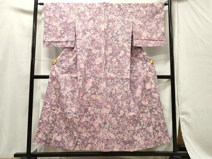 平和屋着物▽小紋 単衣 紬地 草花文 正絹 逸品 DAAT7818ob