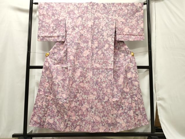 平和屋着物▽小紋 単衣 紬地 草花文 正絹 逸品 DAAT7818ob