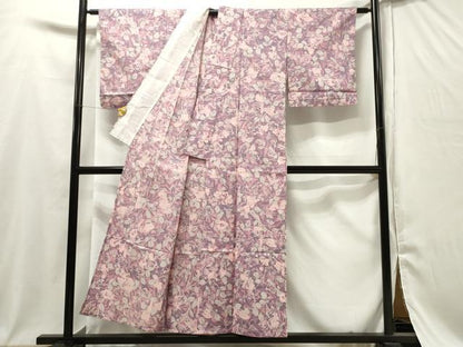 平和屋着物▽小紋 単衣 紬地 草花文 正絹 逸品 DAAT7818ob