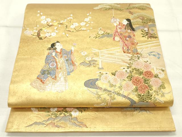 平和屋着物●西陣 長嶋成織物 ながしま帯 六通柄袋帯 唐織 瀞金錦 童子の華 本金箔 共箱付き 正絹 逸品 DAAT7853ob