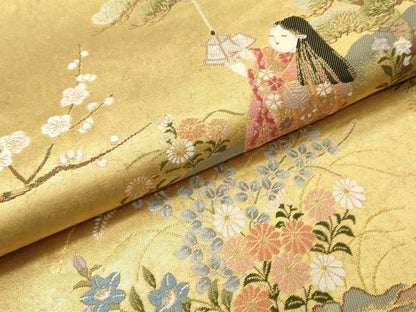 平和屋着物●西陣 長嶋成織物 ながしま帯 六通柄袋帯 唐織 瀞金錦 童子の華 本金箔 共箱付き 正絹 逸品 DAAT7853ob