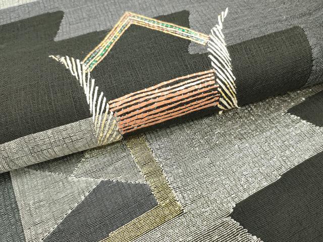 平和屋着物▽六通柄袋帯　スリーシーズン　春夏秋　櫛織　抽象文様　金銀糸　正絹　逸品　DAAT7856ob