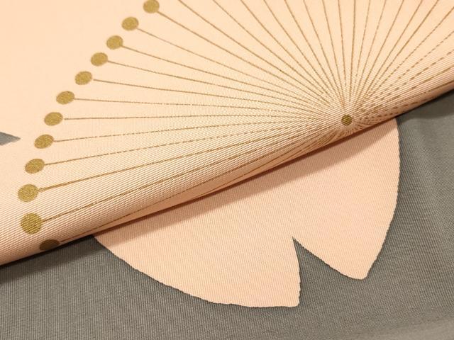 平和屋着物●塩瀬　九寸名古屋帯　舞桜文　薄鼠色　金彩　正絹　逸品　DAAT7860ob