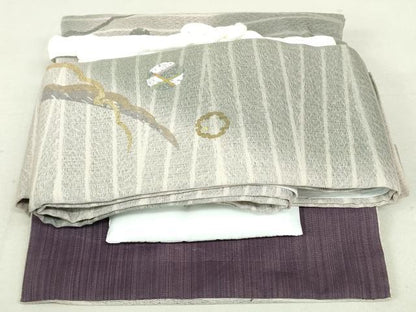 平和屋着物●ワンタッチつけ帯　スリーシーズン　春夏秋　雪輪霞文　金銀糸　正絹　逸品　DAAT7899ob