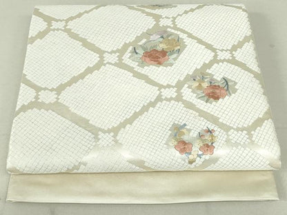 平和屋着物●太鼓柄袋帯 総刺繍 草花文 金銀糸 引箔 正絹 逸品 DAAT7906ob