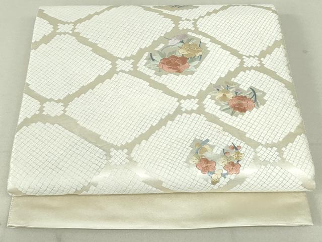 平和屋着物●太鼓柄袋帯 総刺繍 草花文 金銀糸 引箔 正絹 逸品 DAAT7906ob
