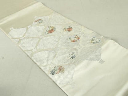 平和屋着物●太鼓柄袋帯 総刺繍 草花文 金銀糸 引箔 正絹 逸品 DAAT7906ob