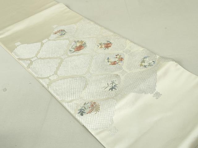 平和屋着物●太鼓柄袋帯 総刺繍 草花文 金銀糸 引箔 正絹 逸品 DAAT7906ob