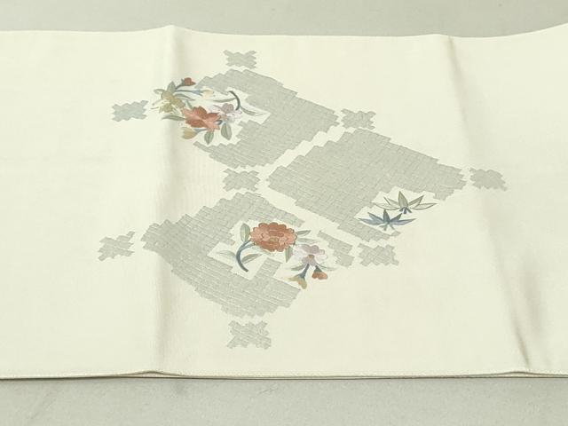 平和屋着物●太鼓柄袋帯 総刺繍 草花文 金銀糸 引箔 正絹 逸品 DAAT7906ob
