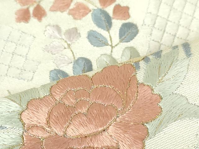 平和屋着物●太鼓柄袋帯 総刺繍 草花文 金銀糸 引箔 正絹 逸品 DAAT7906ob