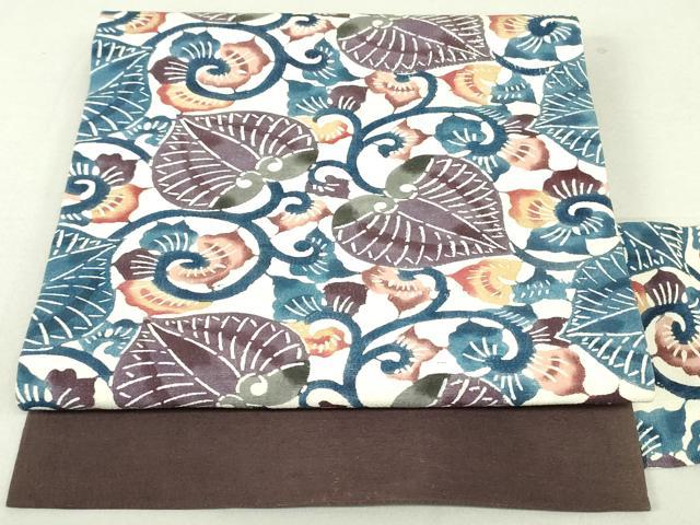 平和屋着物●九寸名古屋帯　型染め　唐草文　正絹　逸品　DAAT7914ob
