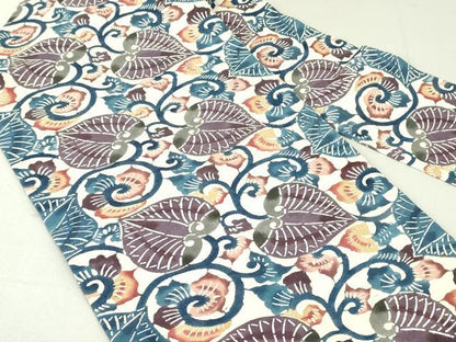平和屋着物●九寸名古屋帯　型染め　唐草文　正絹　逸品　DAAT7914ob