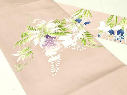 平和屋着物●塩瀬　九寸名古屋帯　枝垂れ藤　薄柿色　正絹　逸品　DAAT7915ob