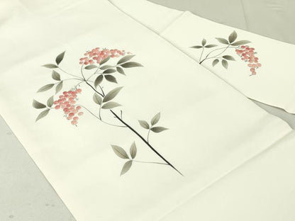平和屋着物●塩瀬　九寸名古屋帯　手描き　南天文　金彩　正絹　逸品　DAAT7929ob