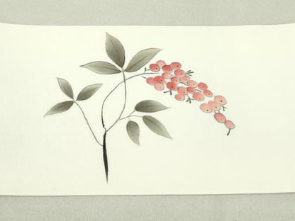 平和屋着物●塩瀬　九寸名古屋帯　手描き　南天文　金彩　正絹　逸品　DAAT7929ob