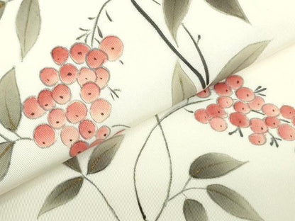 平和屋着物●塩瀬　九寸名古屋帯　手描き　南天文　金彩　正絹　逸品　DAAT7929ob
