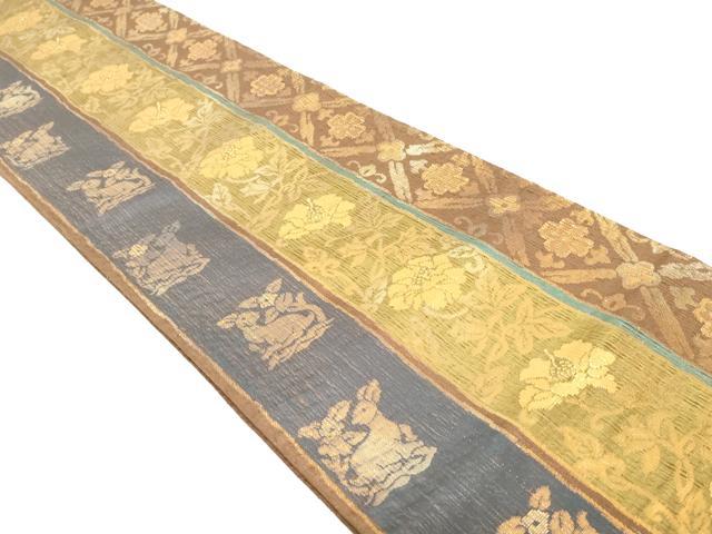 平和屋着物▽六通柄袋帯 スリーシーズン 春夏秋 更紗花間道 花兎 金糸 正絹 逸品 DAAT7934ob