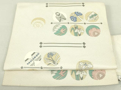 平和屋着物●本場筑前博多織 八寸名古屋帯 花鳥文 正絹 逸品 DAAT7993ob