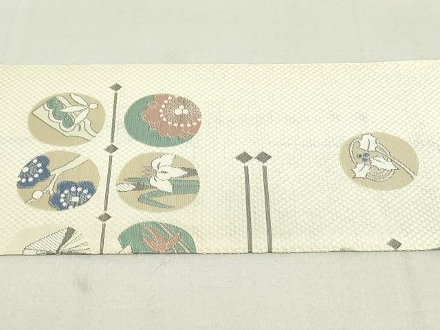 平和屋着物●本場筑前博多織 八寸名古屋帯 花鳥文 正絹 逸品 DAAT7993ob