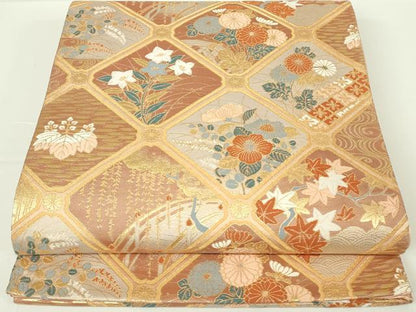 平和屋着物◎六通柄袋帯　唐織　蒔絵天井絵　金糸　正絹　逸品　DAAT8068qp