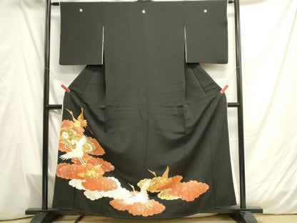平和屋着物■豪華黒留袖　駒刺繍　雲取り飛鶴花文　金彩　正絹　逸品　DAAT8257qp