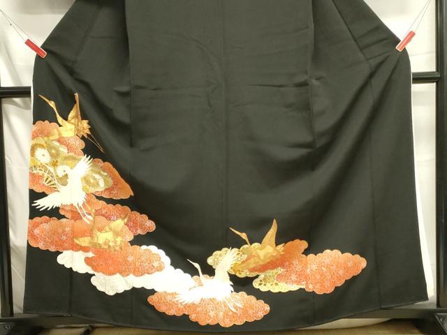 平和屋着物■豪華黒留袖　駒刺繍　雲取り飛鶴花文　金彩　正絹　逸品　DAAT8257qp