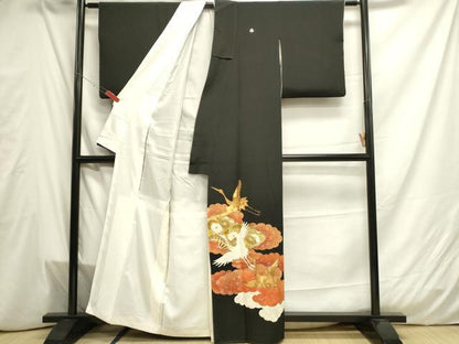 平和屋着物■豪華黒留袖　駒刺繍　雲取り飛鶴花文　金彩　正絹　逸品　DAAT8257qp