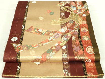 平和屋着物◎両面　六通柄袋帯　唐織　束ね熨斗吉祥文　金糸　正絹　逸品　DAAT8334qp