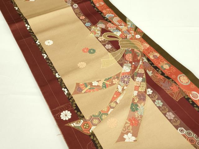 平和屋着物◎両面　六通柄袋帯　唐織　束ね熨斗吉祥文　金糸　正絹　逸品　DAAT8334qp
