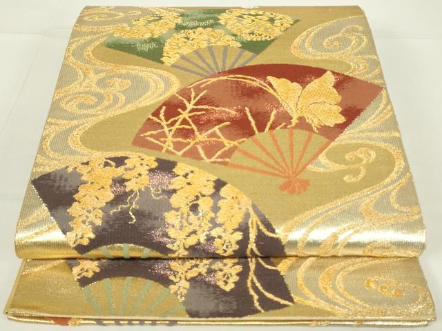 平和屋着物◎六通柄袋帯　扇面花蝶文　箔楽つづれ　金銀糸　正絹　逸品　DAAT8340qp