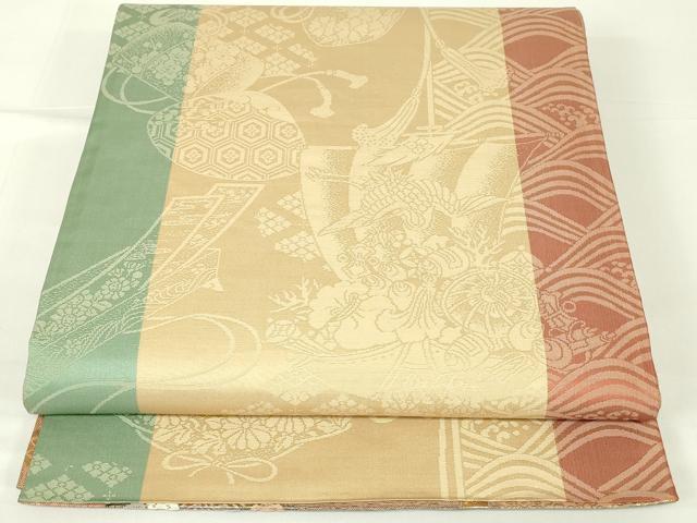 平和屋着物◎両面　六通柄袋帯　鳳凰花菱文　金銀糸　正絹　逸品　DAAT8351qp