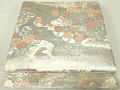 平和屋着物◎佐賀錦　六通柄袋帯　流水花鳥文　プラチナ箔　正絹　逸品　DAAT8354qp
