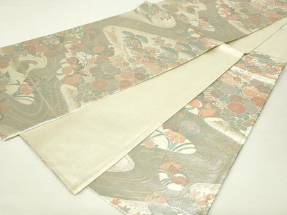 平和屋着物◎佐賀錦　六通柄袋帯　流水花鳥文　プラチナ箔　正絹　逸品　DAAT8354qp