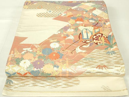 平和屋着物◎六通柄袋帯　唐織　松皮取小袖文　金糸　正絹　逸品　DAAT8364qp